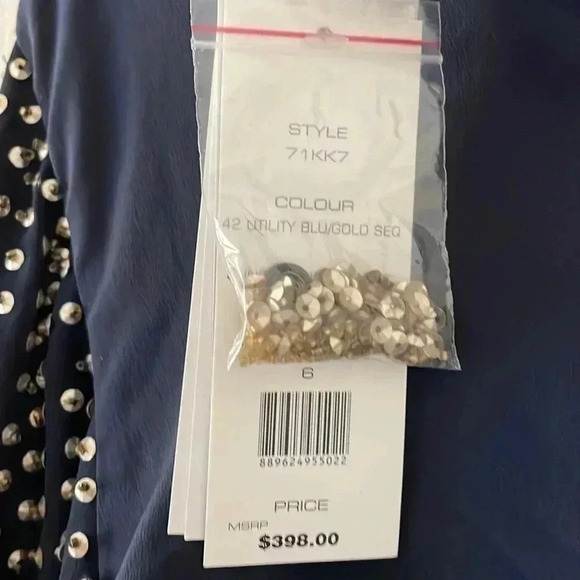 French Connection Sunspark gold sequin silk Navy Blue Dress size 6 - Picture 6 of 9